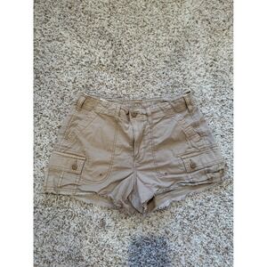 American Eagle Cargo Shorts Tan Khaki Frayed Hem Stretch Size 8